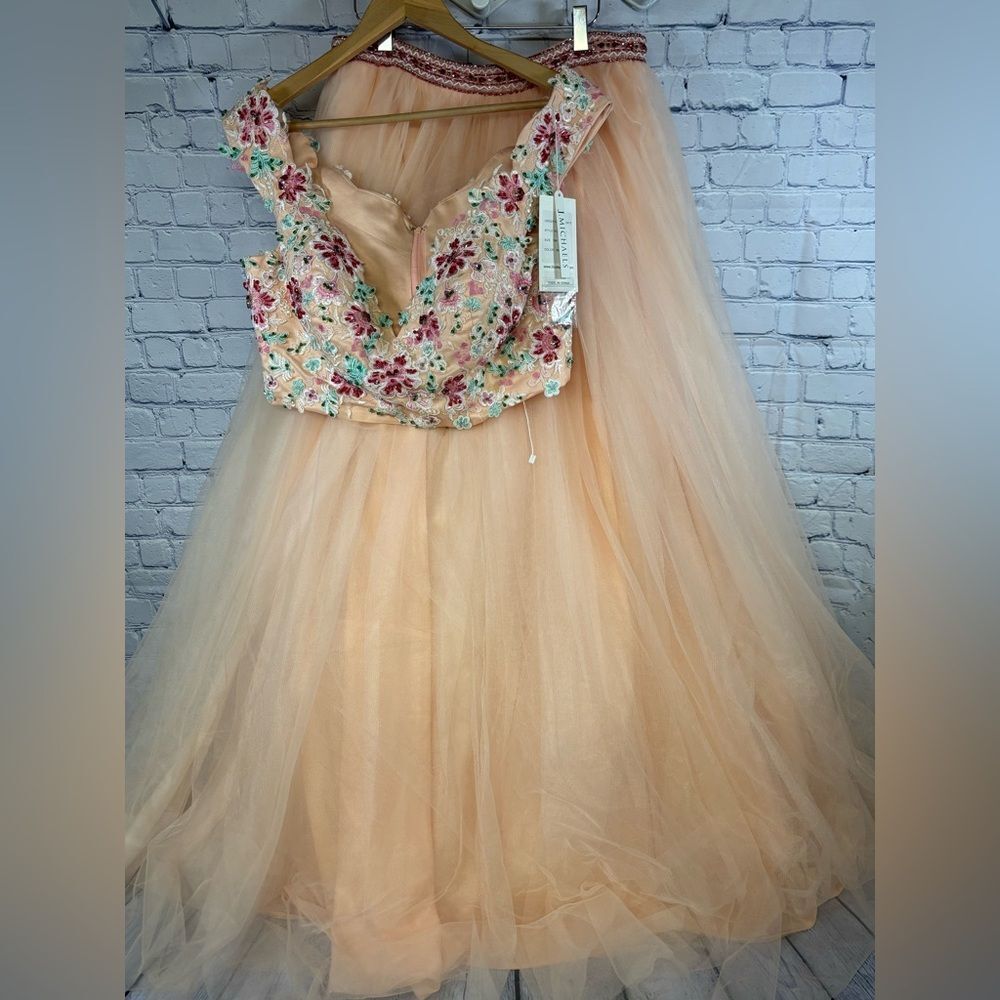 NWT 2CUTE J Michaels Blush Peach Tulle Two Piece Formal Prom Wedding Dress 16